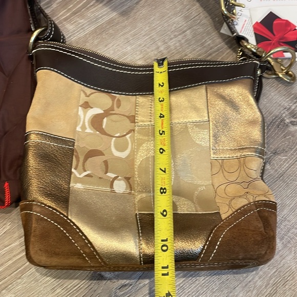 Coach Gold And Metallic Patchwork Medium Duffle Handbag - Picture 10 of 13